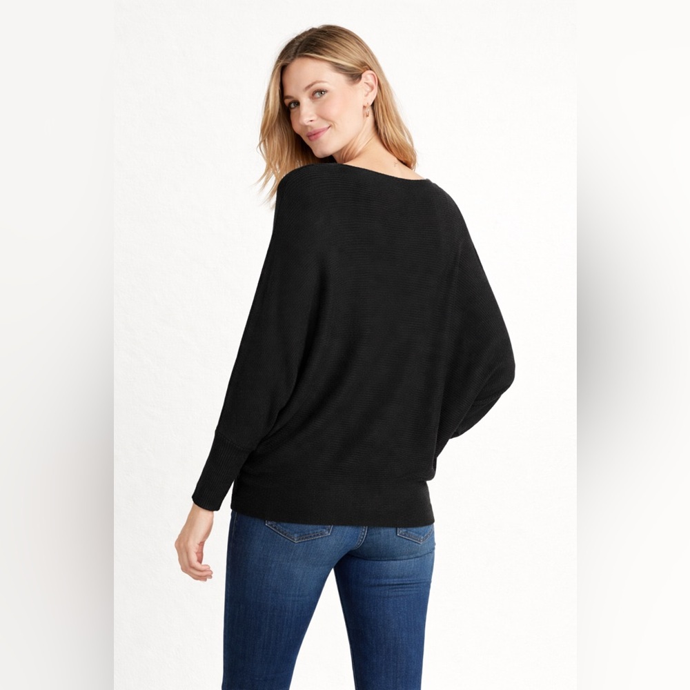 Joan Vass New York Black Ribbed Dolman Sleeve Sweater Top XL Minimalist Perfect